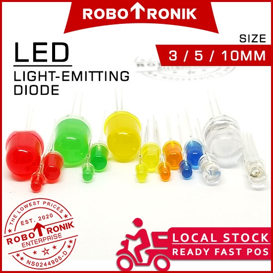 LED 3mm 5mm 10mm Diffused / Clear [Red Green Yellow Blue Orange Purple ...