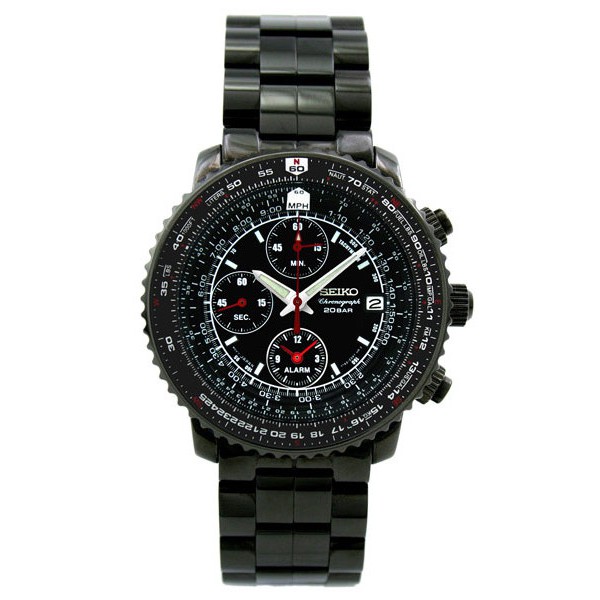 Seiko Quartz Alarm Chronograph All Black Tachymeter Speed Distance