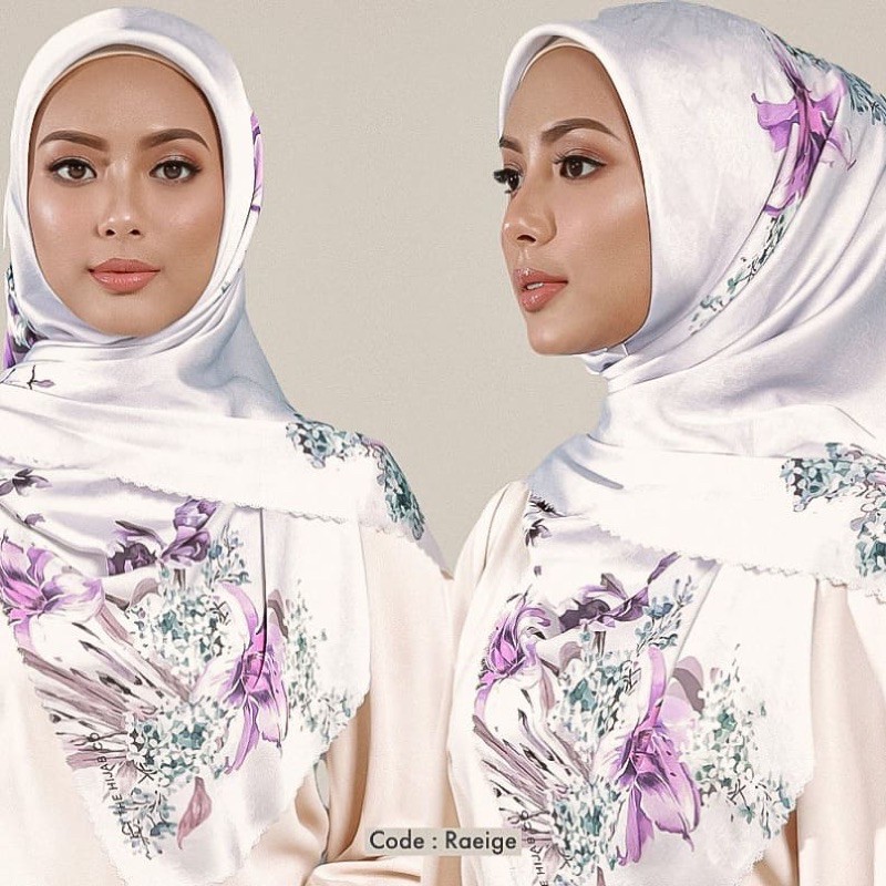 Manroe Square Matte Satin Scarf Printed Floral Bawal by the hijab.co