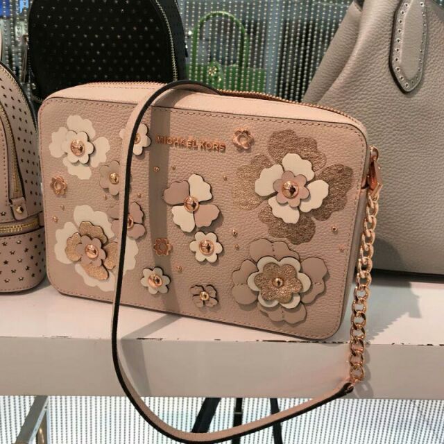 jet set floral embellished leather crossbody