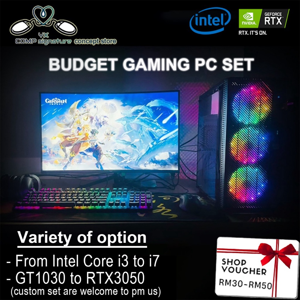 Budget Gaming PC Desktop 2022 Intel I7 / Ryzen / RTX 3050 / GTX1650 /RTX3060/ RTX3060TI PUBG GTAV Fullset 24" Monitor