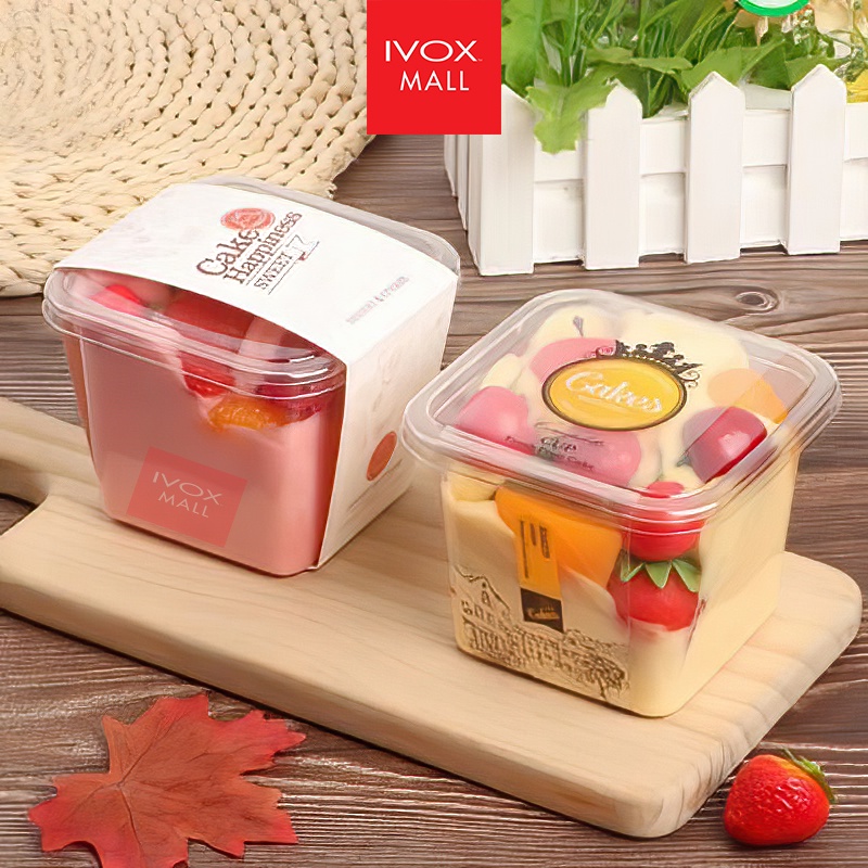 400ml Transparent Plastic Mousse Cup with Lid Square Food Container