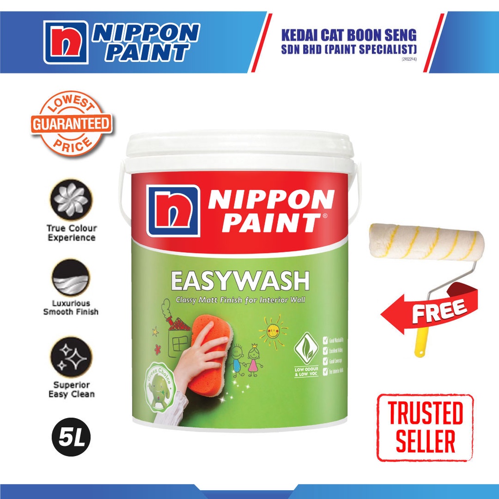 Nippon Paint Easy Wash White 5L White Paint Wall Paint Cat Dinding Cat ...