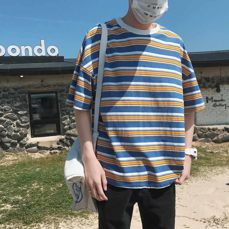 Download Korean Striped Oversize tshirt Men Hip Hop Streetwear ...