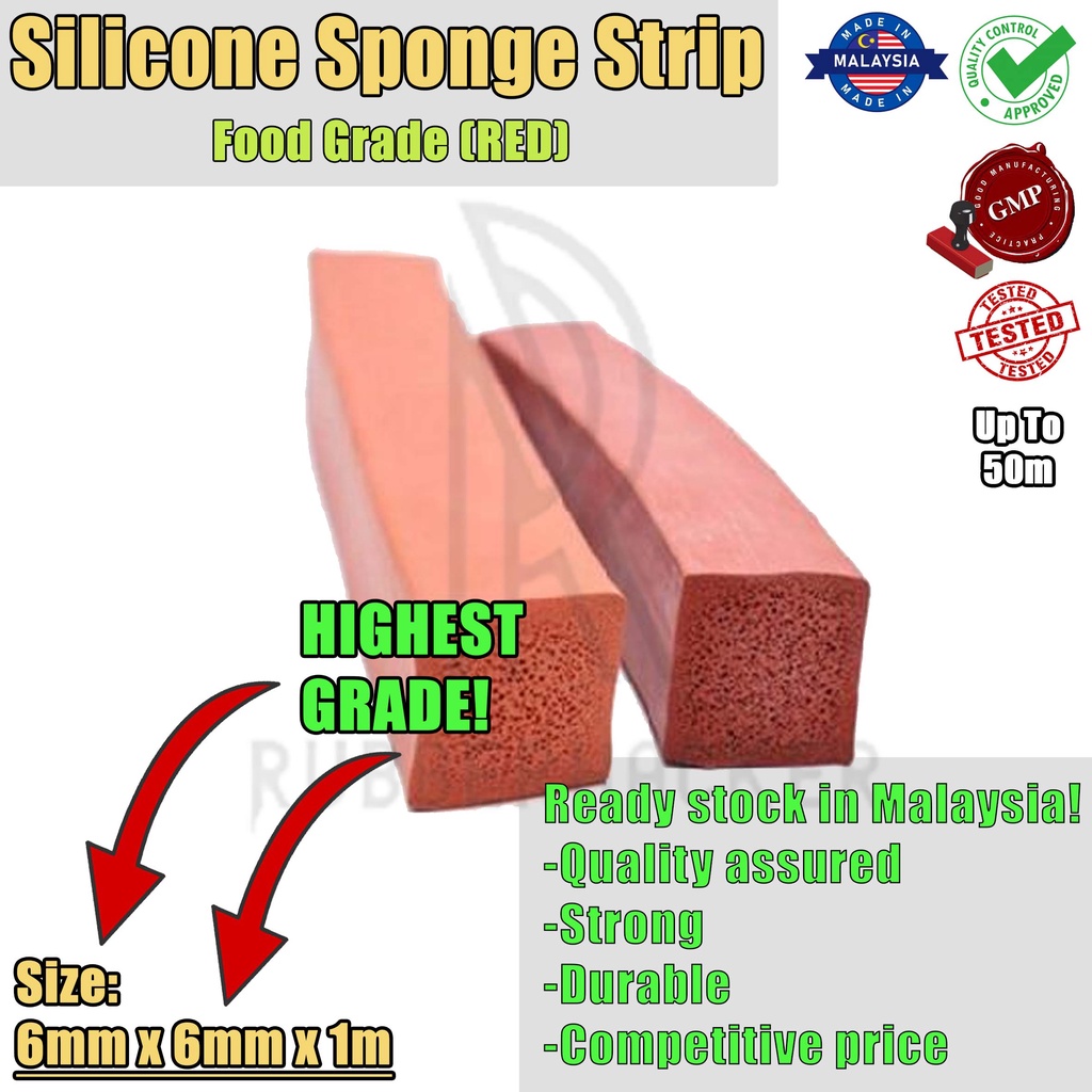 Red Silicone Sponge Strip Food Grade Rubber Quality Check Approved (6mm ...