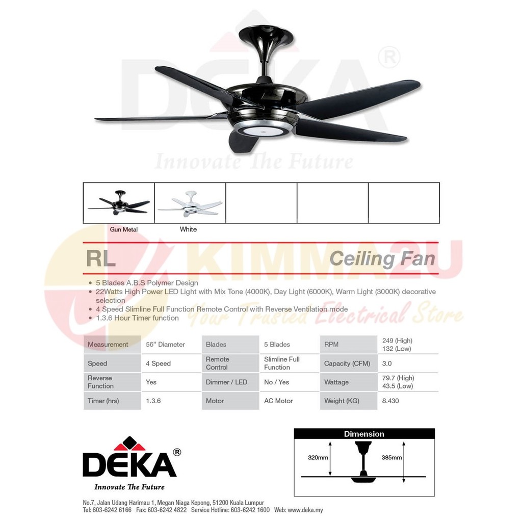 Deka Rl 56 5 Blades White Ceiling Fan With Warm White Led Light
