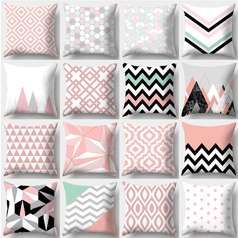 Pink Plaid Pillowcase 45cmx45cm Square, Pink Striped Sofa Pillows