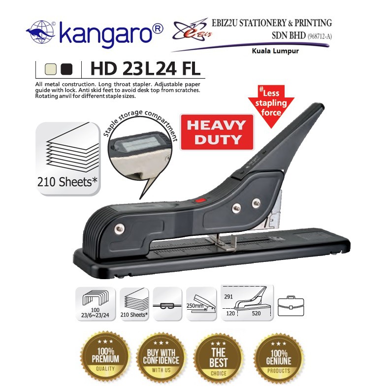 Kangaro HD23L24FL Heavy Duty Stapler Long Reach Stapler 240 sheets HD