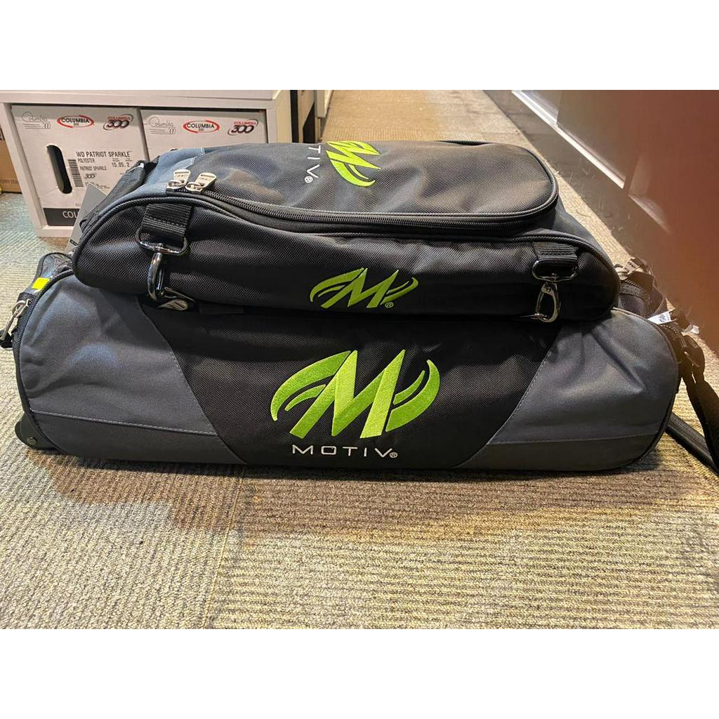 Bowling Bag Motiv 3 Ball Tote Roller c/w Shoe Bag Black/Lime