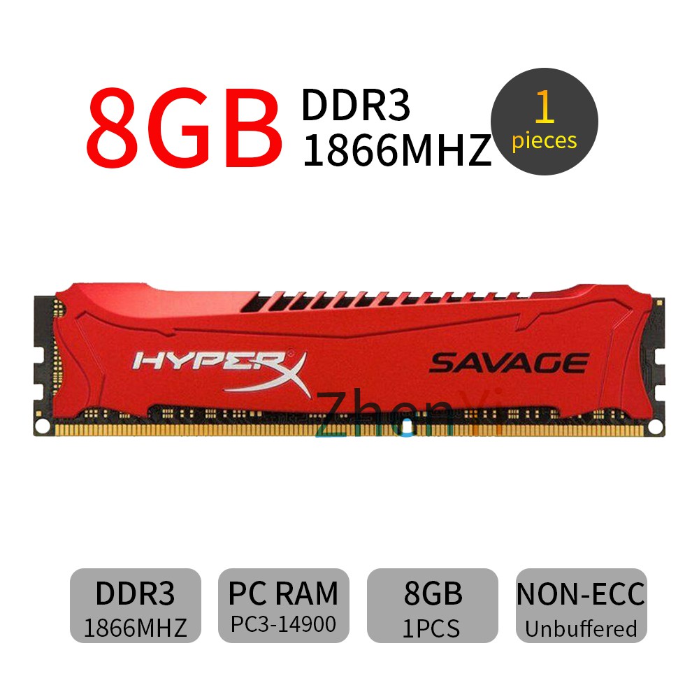 HyperX FURY Savage 8GB DDR3 PC3 14900 1866MHz CL11 240Pin Red Desktop Memory Pc RAM AD38 DIMM 