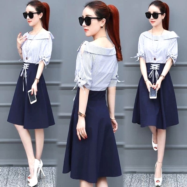 Korean Style Off Shoulder One Piece Dress Shopee Malaysia
