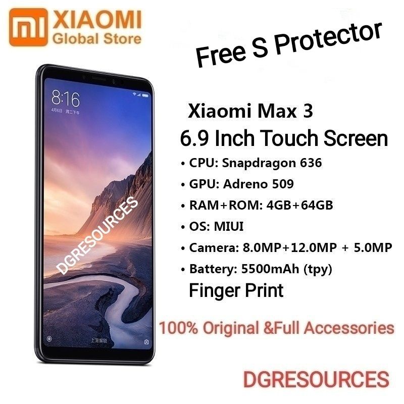 新品 6.9インチ Mi Max 3 ブラック 4/64GB グローバルROM