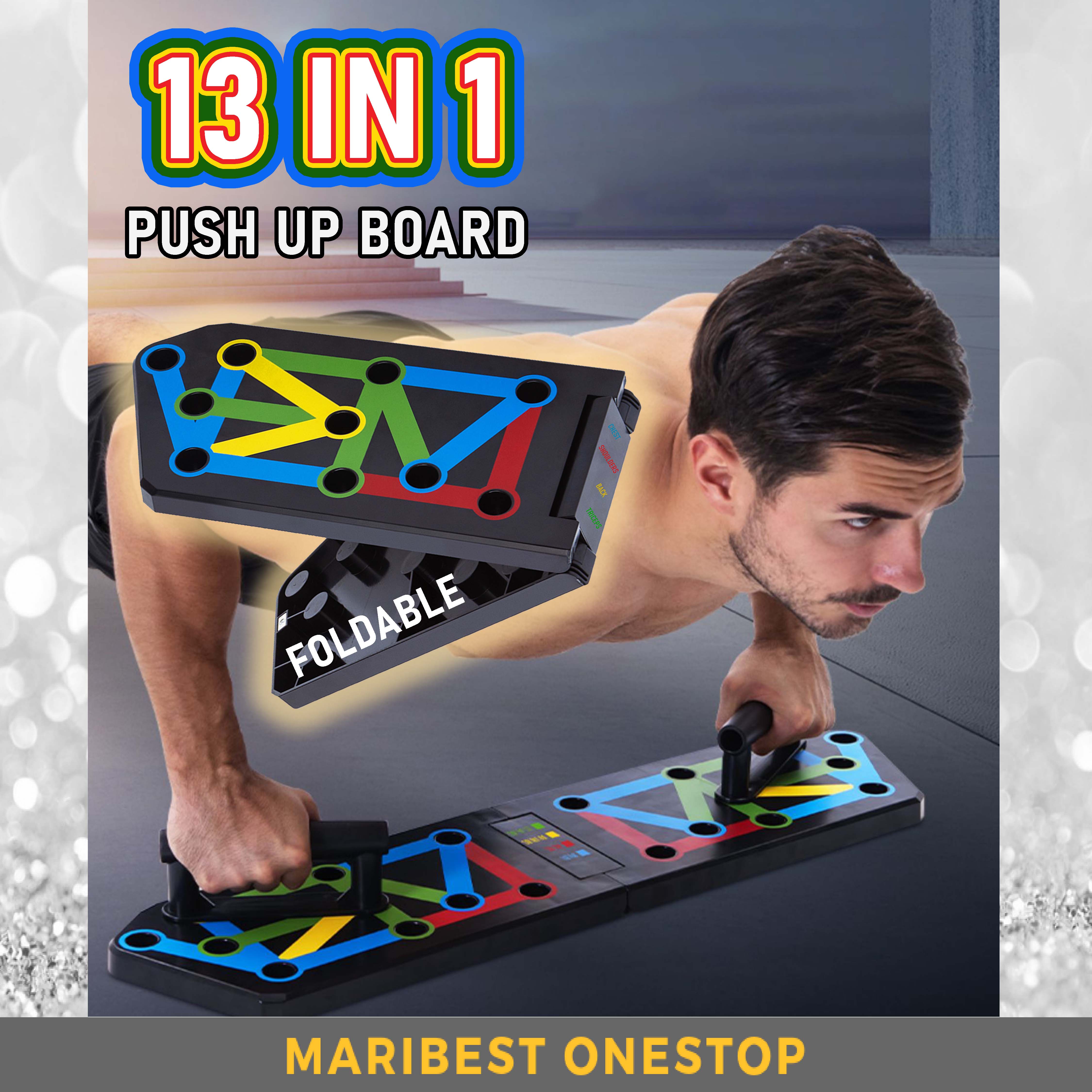 13 IN 1 PUSH UP RACK FOLDABLE BOARD SYSTEM MEN WOMEN EXERCISE WORKOUT COMPACTED DESIGN PUSH UP BOARD
