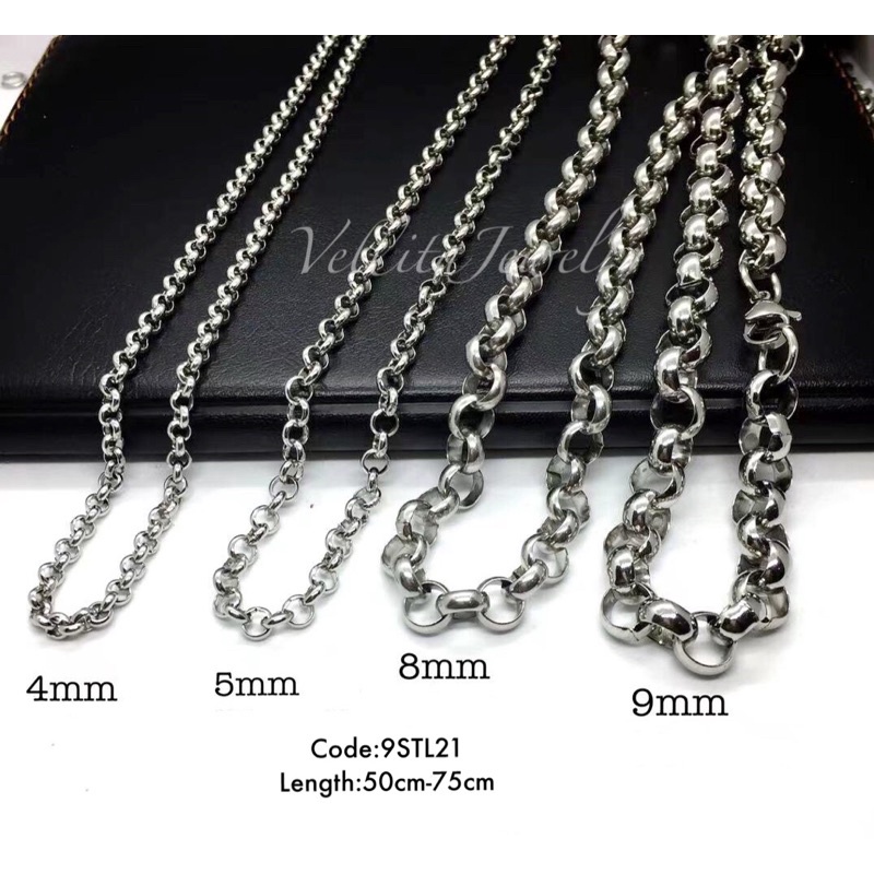 [VJ]316L Necklace “Rolo Chain” Titanium Steel Necklace 50cm-75cm{Rantai Leher Steel}