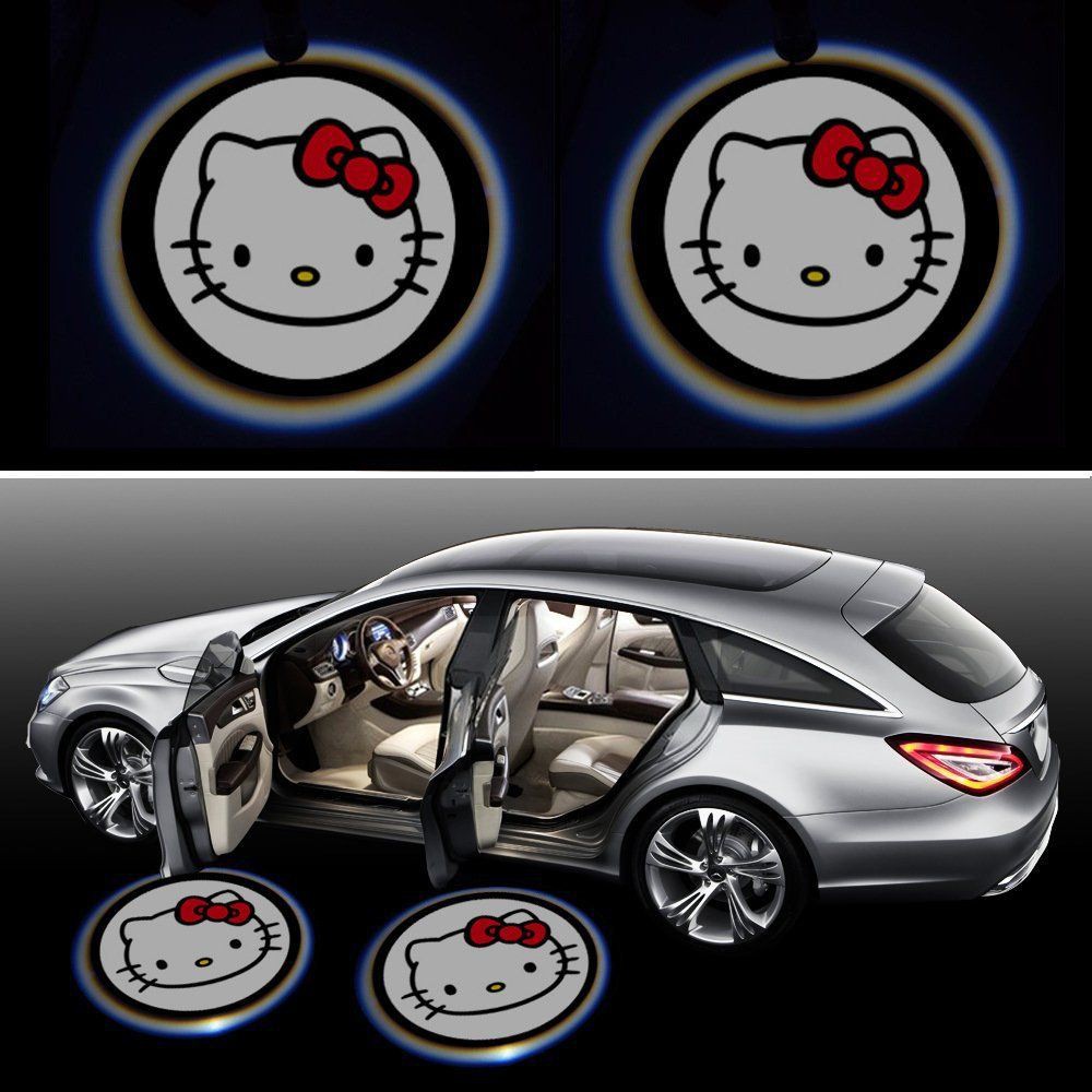 xiaomifeng shop 2Pcs for Car Door Lights Logo for Hello Kitty Car Door Led Projector Lights Shadow Ghost Light,Wireless Car Door Welcome Courtesy Lights Logo for All Car Models 