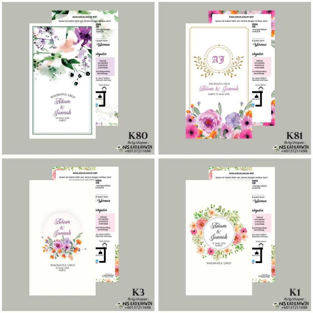 Template Kad Kahwin Floral - Berbagai Bekalan Rumah