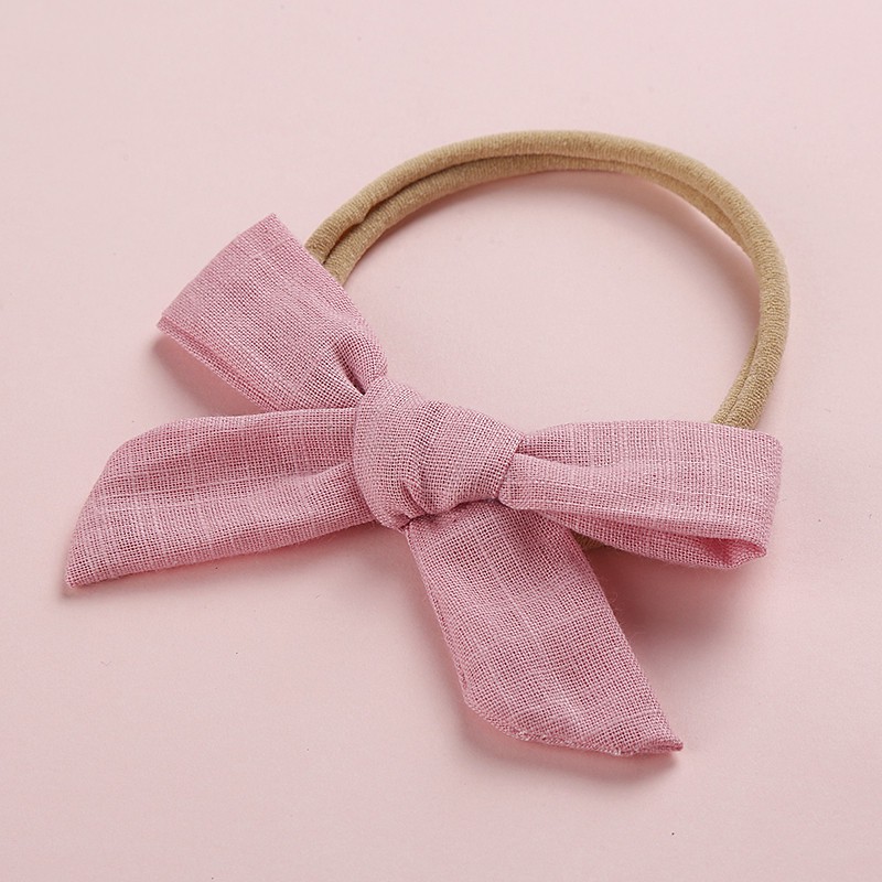 Kids Baby Cotton Linen Nylon Bow Headband Solid Hairband Hair Ring Accessories