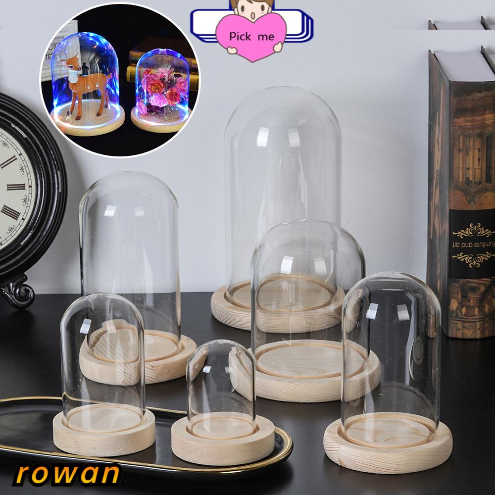 ROW Home Decor Glass cloche Plants Wooden base Dust Cover Glass Vase Terrarium Tabletop Terrarium Fairy Lights Jar Transparent Bottle Flower Storage box