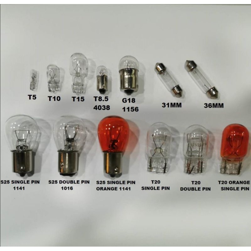 12V Universal Car Halogen Bulb - T5 / T10 / T15 / 4038 / 1156 / 1141 ...