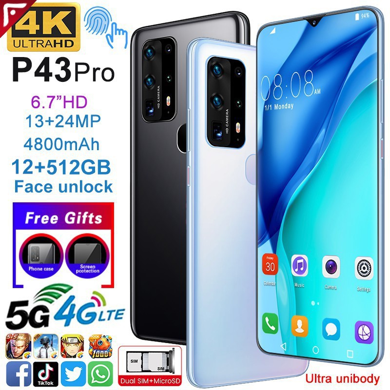 2021 latest mobilephone P43 Pro Gaming phone 6.7 Inch Full Screen 5G