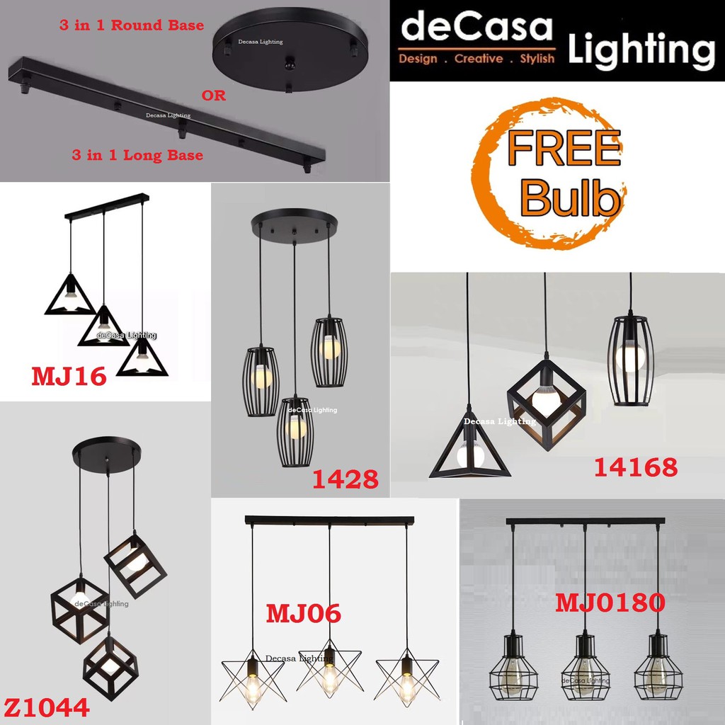 Decasa Ceiling Lamp Pendant Light Lampu Gantung Dining Hanging Lighting Single Base Long Base Round Base