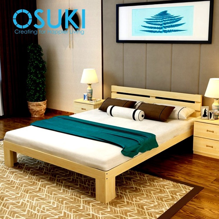 Osuki Solid Wood Queen Size Bed Frame, Wooden Bed Frame Queen