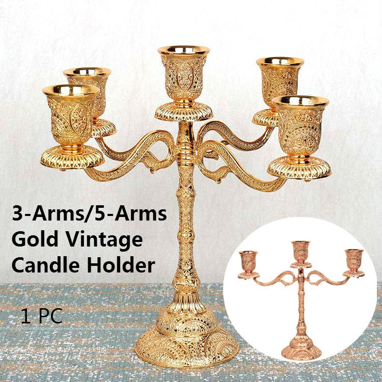 Gold Candle Holders Vintage Hollow Design Candlestick Tabletop Candle Stand