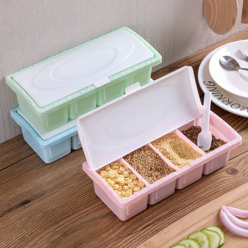 Seasoning Spices Storage Box 4 Compartments Containers Dispensers Jar