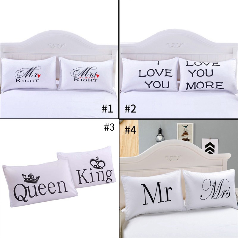 White Romantic Mr Mrs Bedding Pillow Case Couple Pillow Cover Sarung Bantal Cada