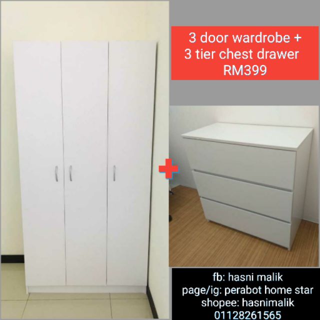Combo 3door Wardrobe Chest Drawer Shopee Malaysia