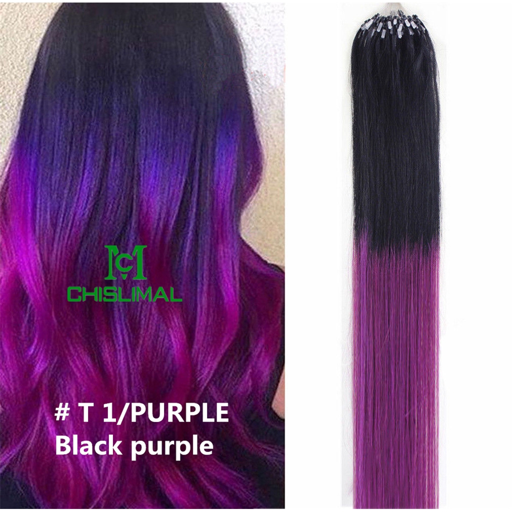 16 22inch Ombre Purple Microring Loop Remy Human Hair Extensions Straight Hair