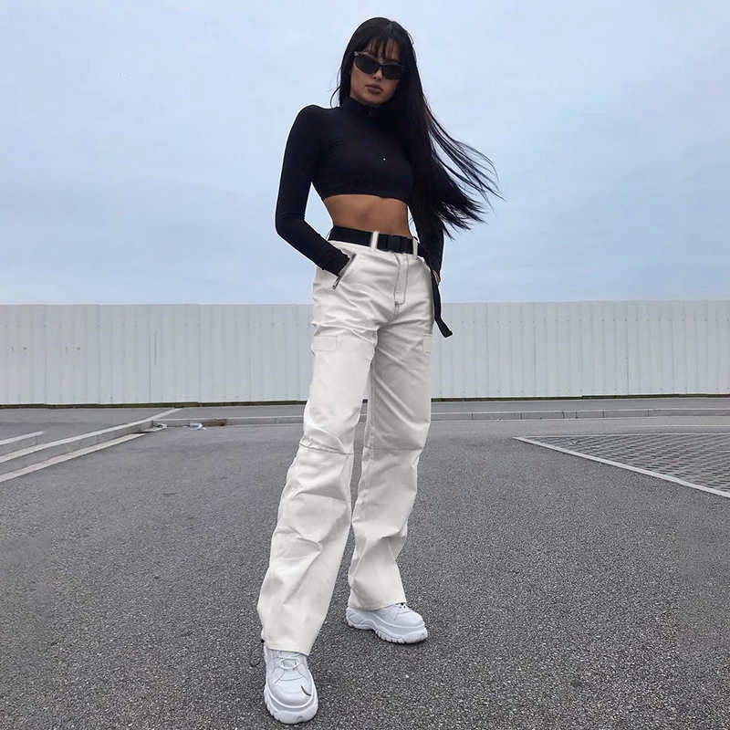 high waisted white cargo pants