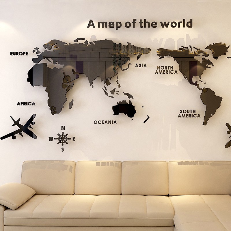 The Map Is The Wall Modern World Map Acrylic Decorative 3D Wall Sticker For Living Room Bedroom  Office Decor Diy Wall Sticker | Shopee Malaysia