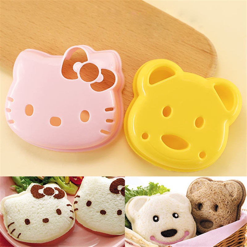 2pcs Sandwich Cutter for Kids Bear/Cat/Rabbit Bread Mold Cake Biscuit Embossing Device Crust Cookie Cutter Baking Pastry Tools