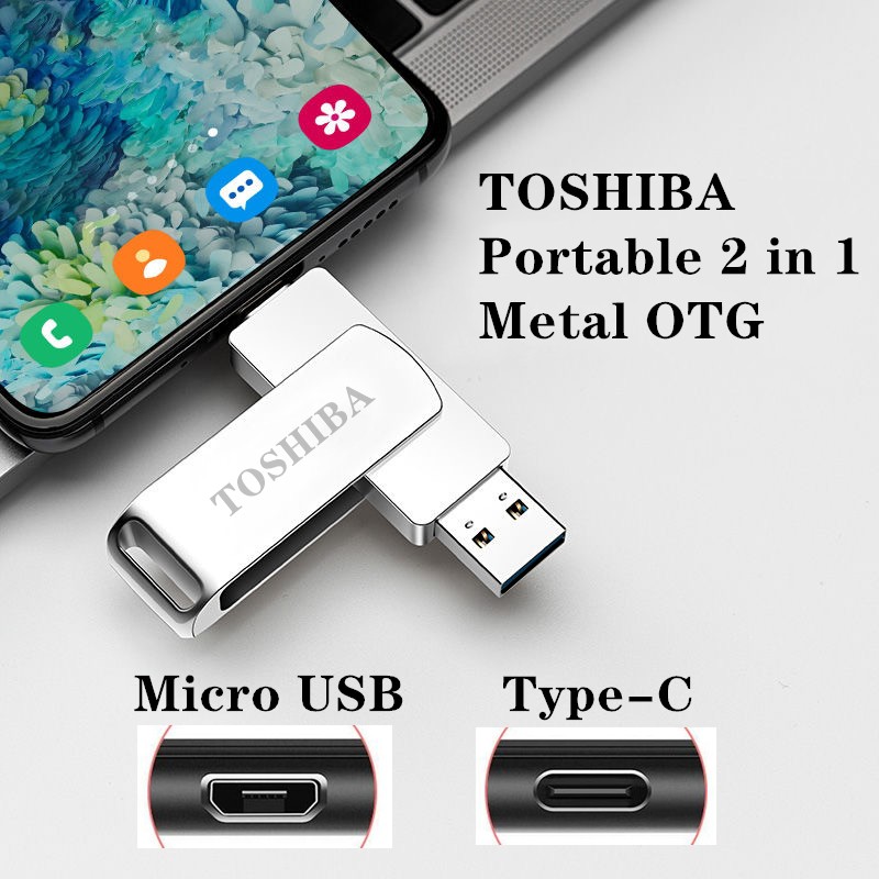 Toshiba 2 In 1 OTG Metal 16GB 32GB 64GB 128GB 256GB Type-C USB Dual USB Flash Memory Drive USB | Shopee Malaysia