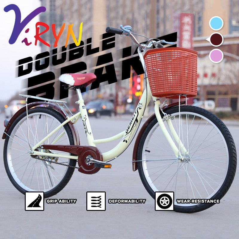 ViRYN 24 Inch Classic Bike Korean Style Women Bicycle And FREE Front Storage Basket