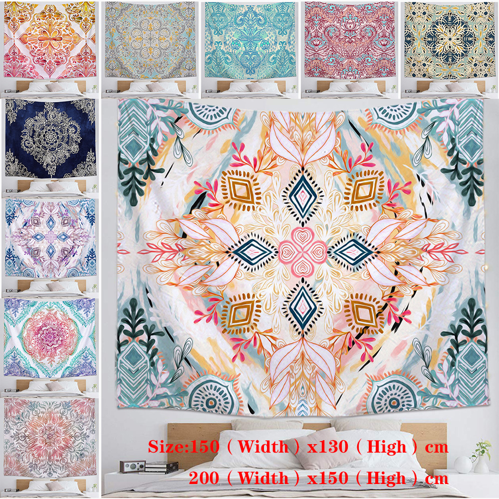 Colorful Indian Watercolor Mandala Hippie Boho Printing Wall Tapestry Home Wall Hanging Tapestries Bedroom Living Room Dormitory Decor Tapestry 150x130cm/200x150cm