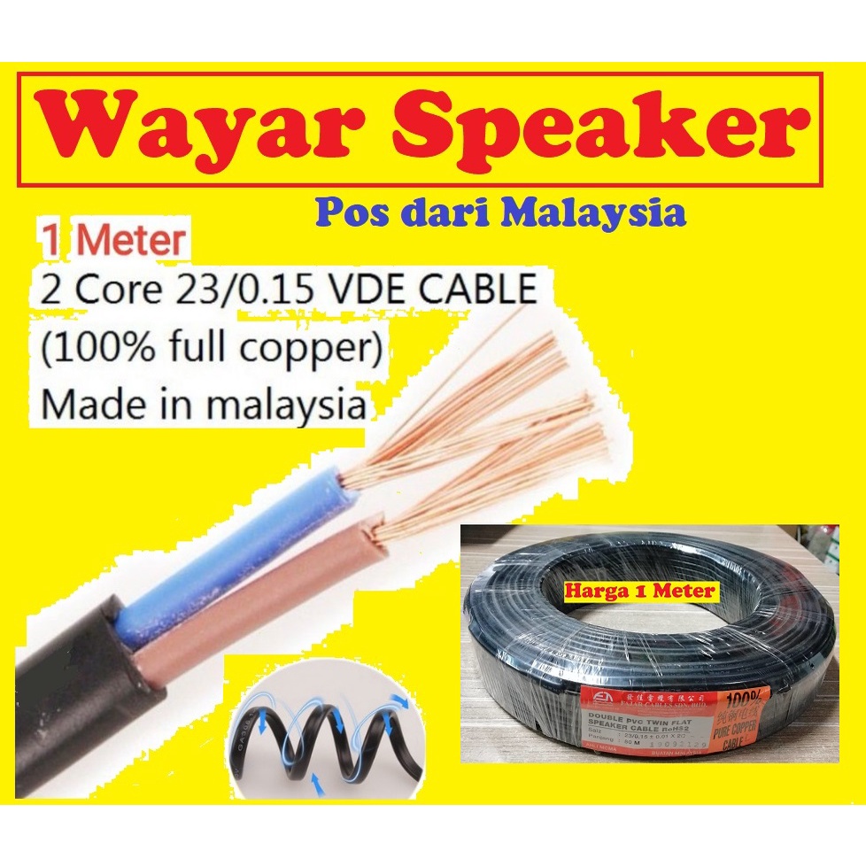 Wayar Speaker Kembar 2 Core Wiring Speaker Cable Twin Flat Wire 1 M