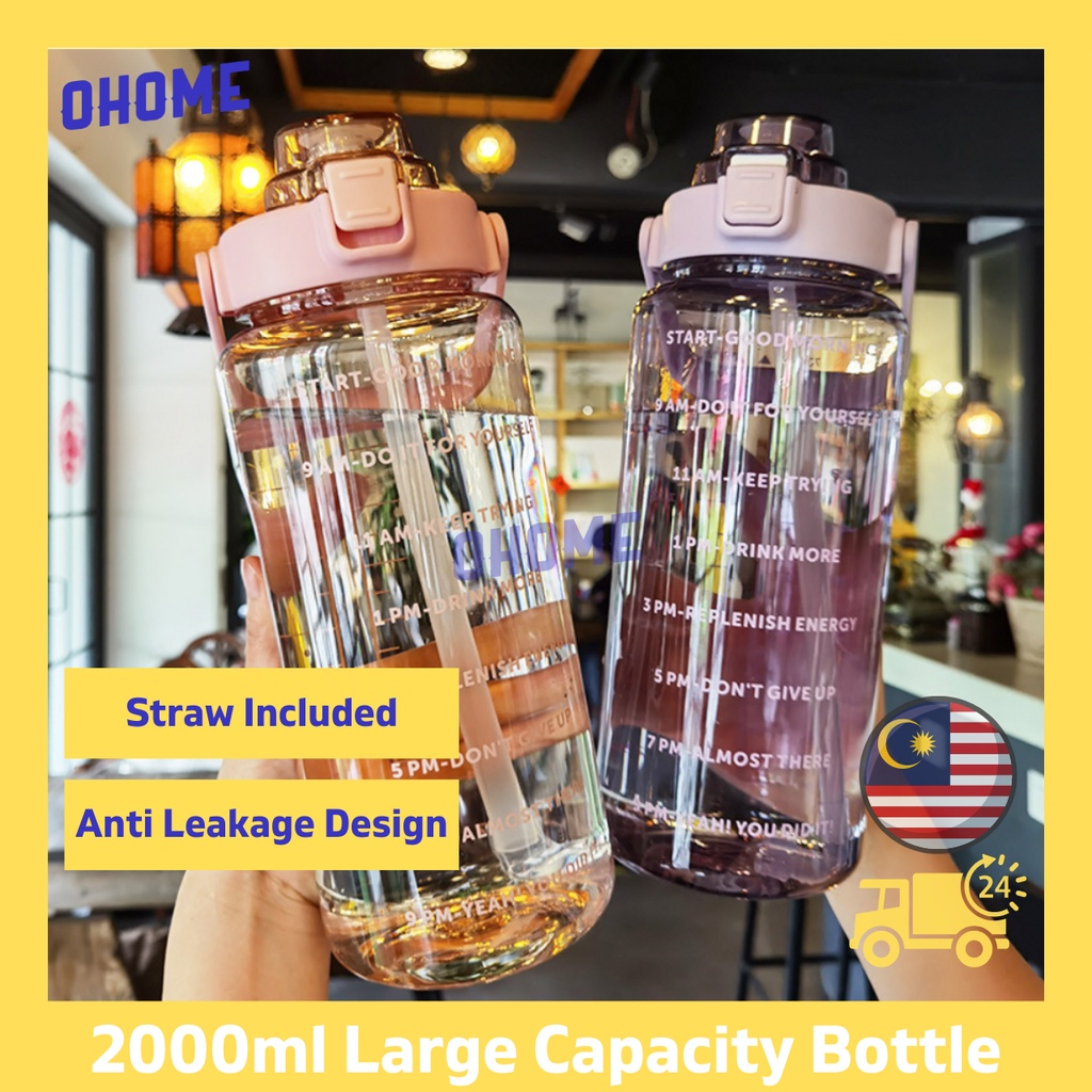 OHOME Large Capacity Water Bottle 2000ml Portable Water Bottle With