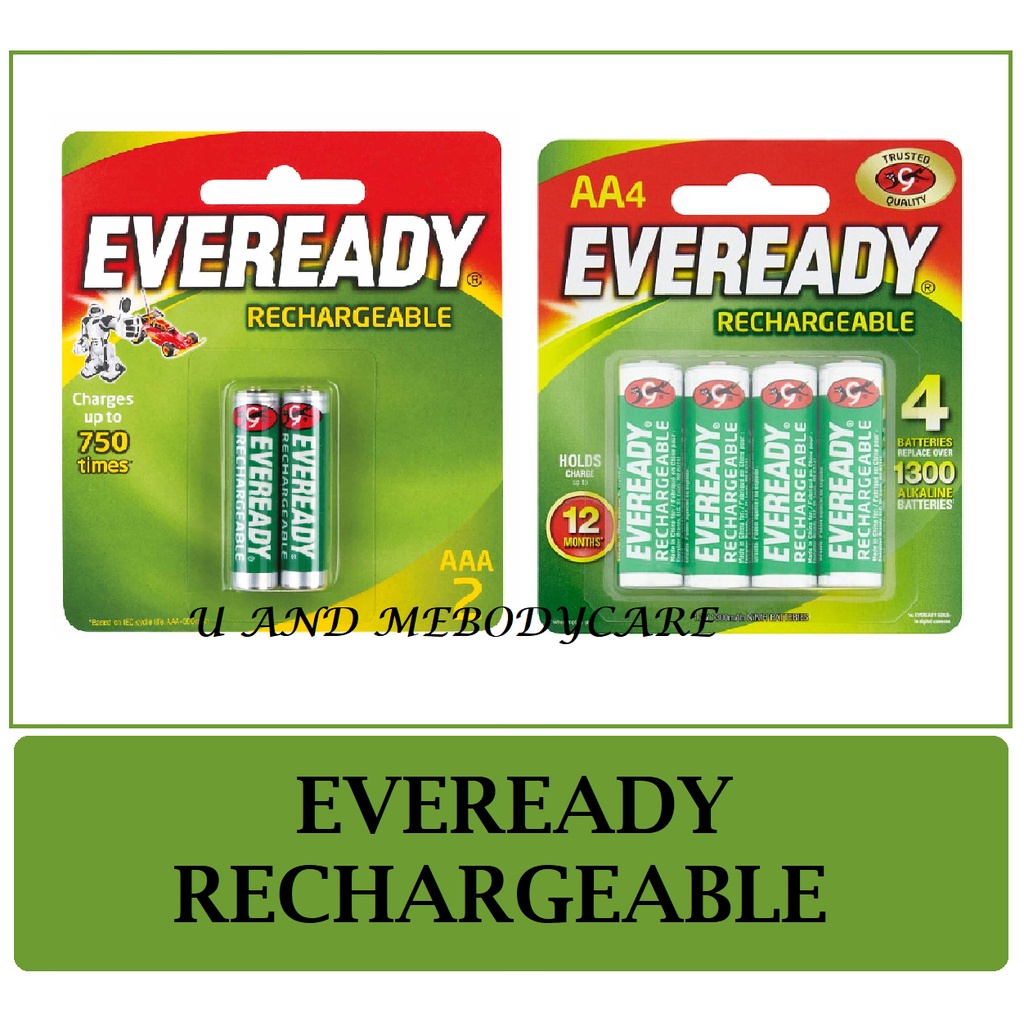 EVEREADY AA Size Rechargeable Battery 1.2V 1300mAh 4PC/2PC(650mAh