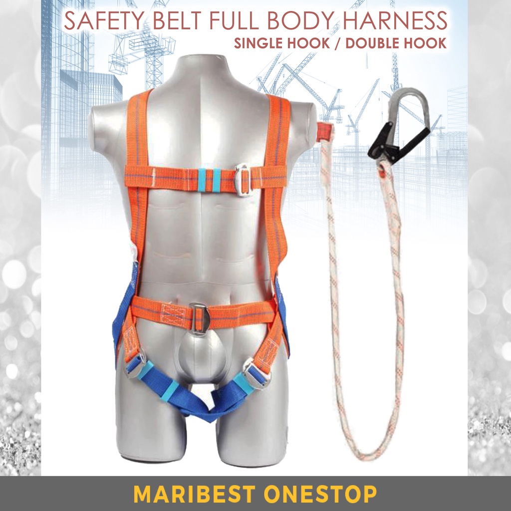 SAFETY BELT FULL BODY HARNESS POLYAMIDE LANYARD LARGE HOOK SINGLE HOOK OR DOUBLE HOOK