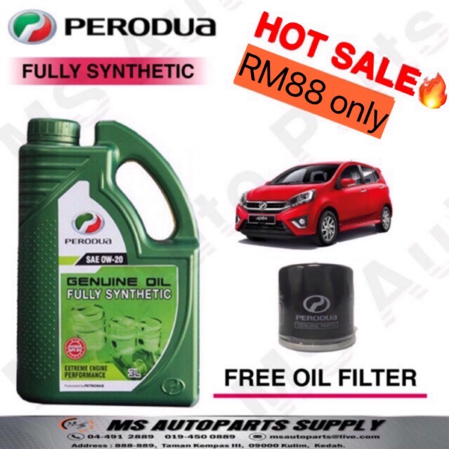 Perodua Fully Synthetic Engine Oil 0W-20 3L - Perodua Axia 