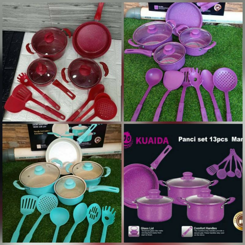 Pan set 13Pcs Cookware Thick Glass Lid