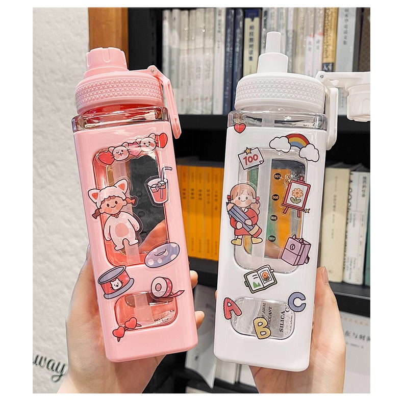 ready stock cute water bottle 900ml with straw bpa free bottle sticker ...