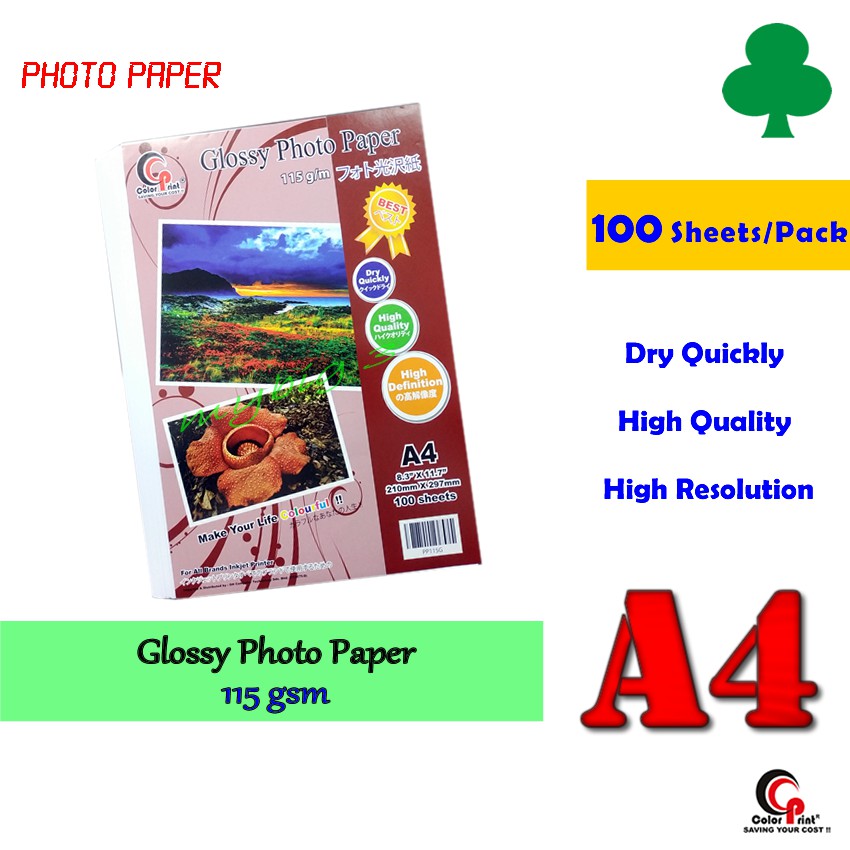 Glossy Photo Paper A4 115gsm (100 sheets/pack) Shopee Malaysia