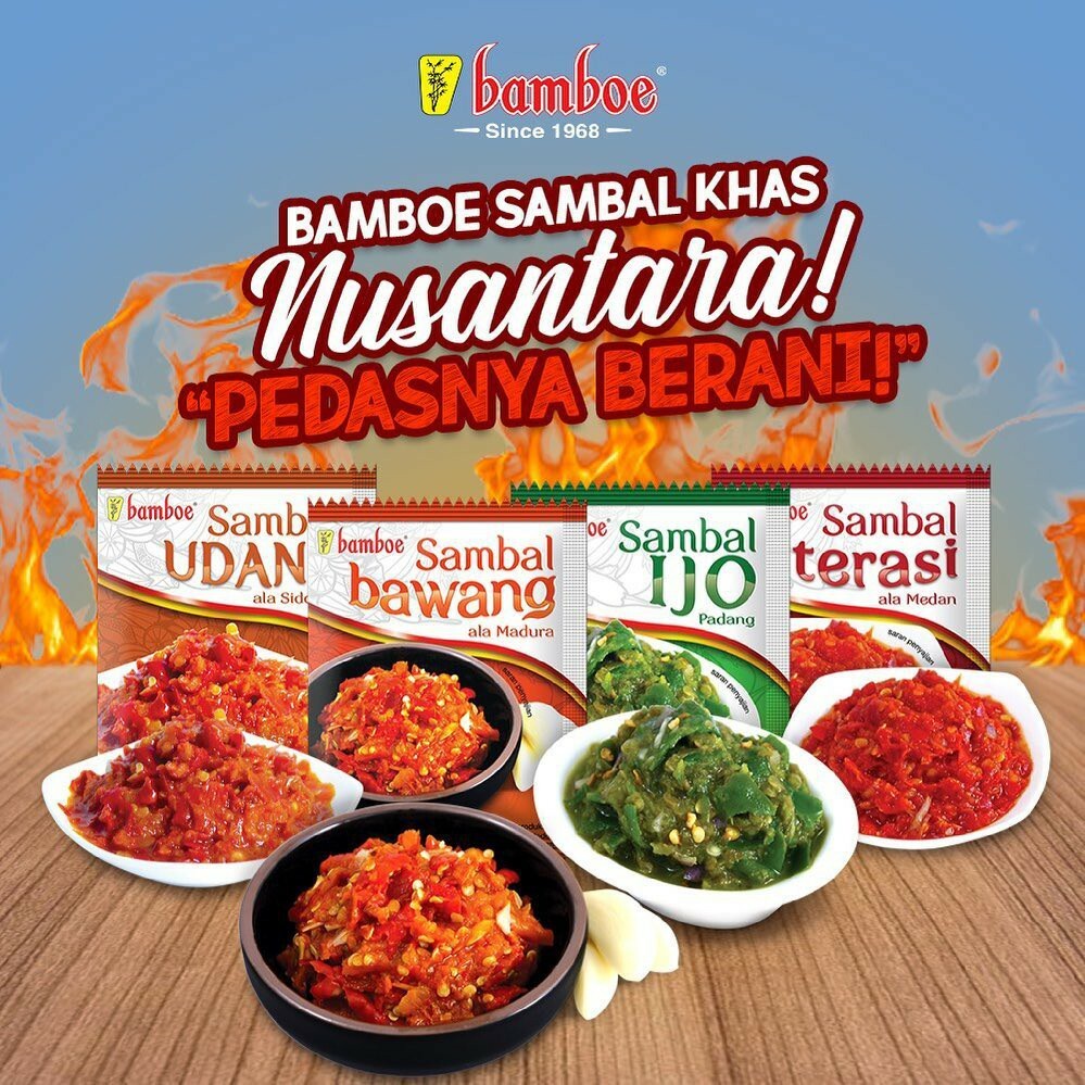 Halal Bamboe Sambal Bawang Udang Ijo Terasi Sachet Jar Spicy Chili