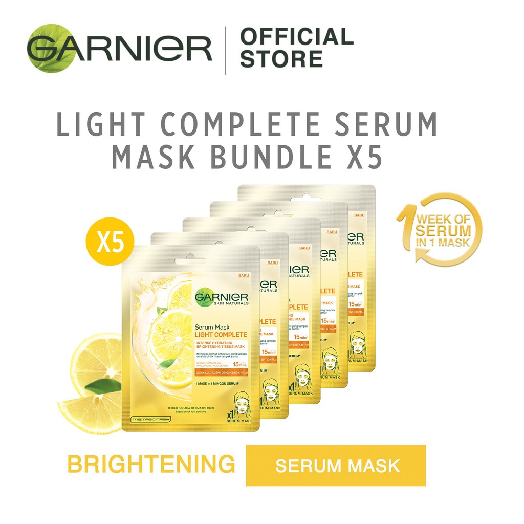Garnier Light Complete Brightening Serum Mask (Pack of 5) For Dull Skin