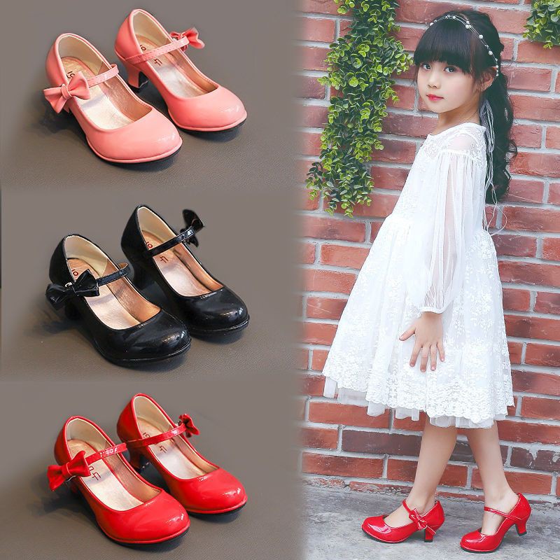 Children Girls High Heels Kids Fashion Princess Shoes Bow Party Dance Shoes Size 26 35 Shopee Malaysia