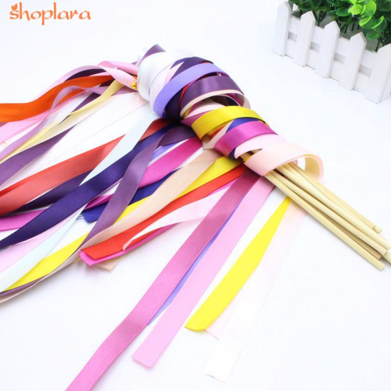 6 Pack Wedding Wands Ribbon Streamers With Gold Bell Fairy Stick