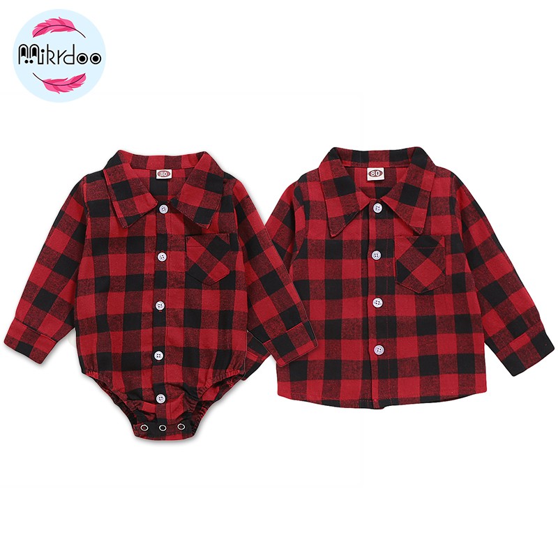 plaid baby romper
